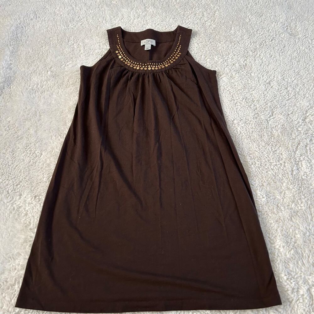 Ann Taylor Sz S Brown Sleeveless Mini Dress Western Scandi Tomato Boho Indie Grl